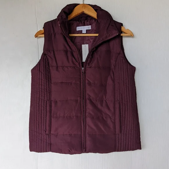 NEW YORK & COMPANY women's plum/wine quilted puffer vest coat - Picture 6 of 8